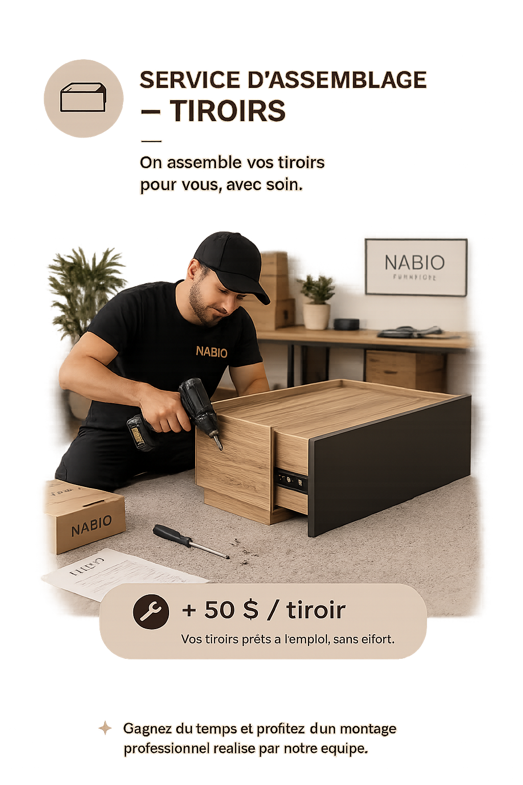 Service d'assemblage — Tiroirs